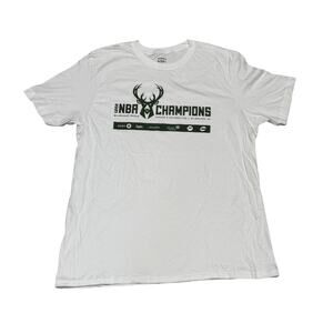 NWOT MILWAUKEE BUCKS 2021 NBA CHAMPIONS SGA WHITE SHIRT SZ XL